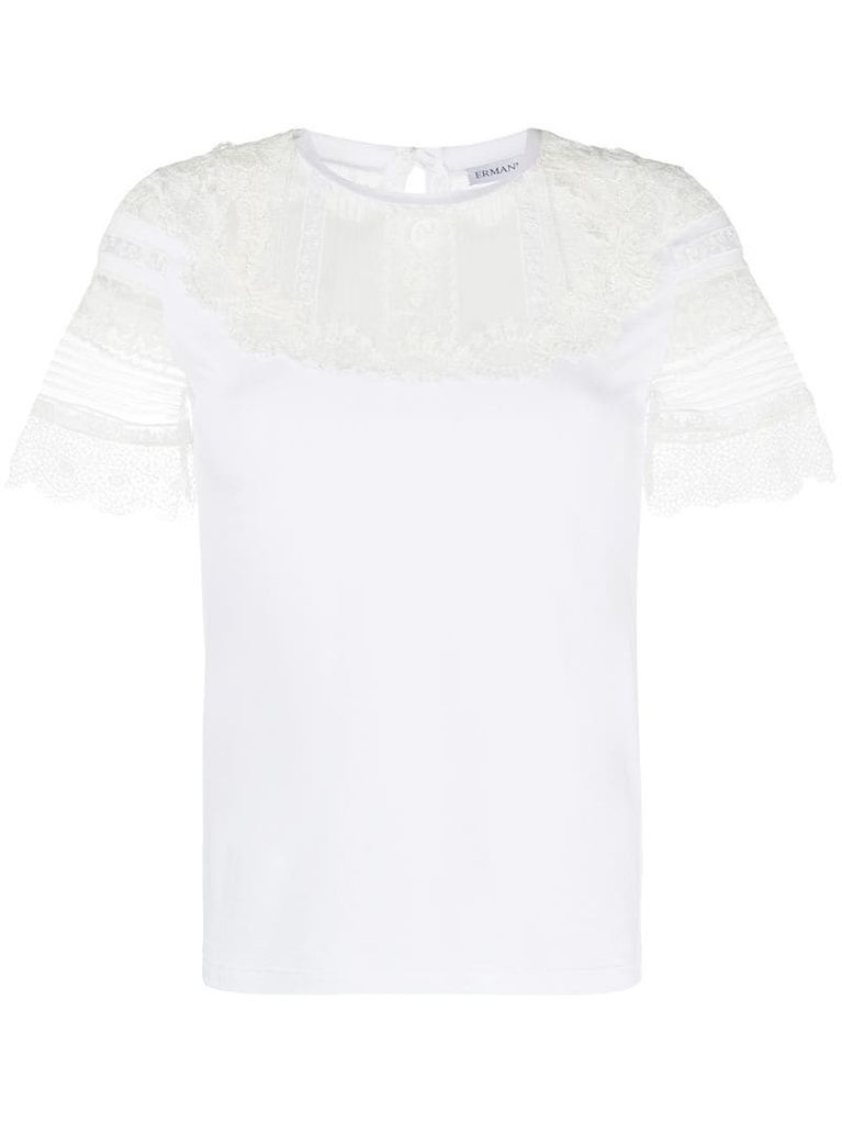 lace-panelled T-shirt
