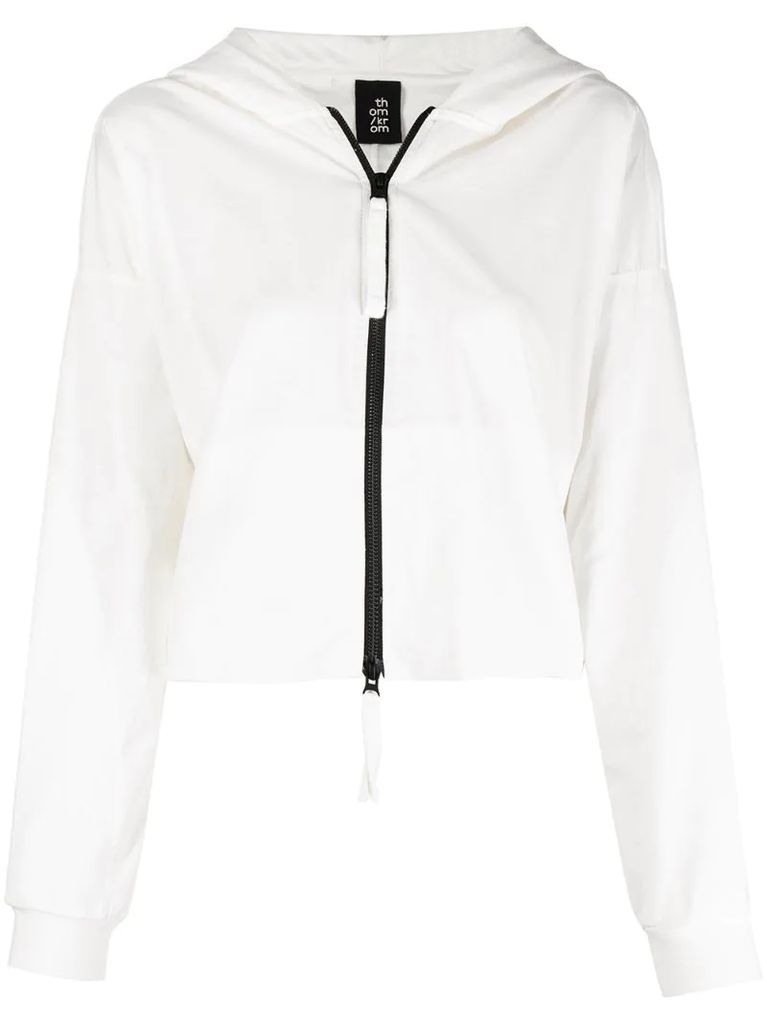 raw-edge crop hooded jacket