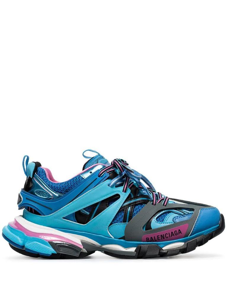 blue and pink Track caged multi-texture sneakers