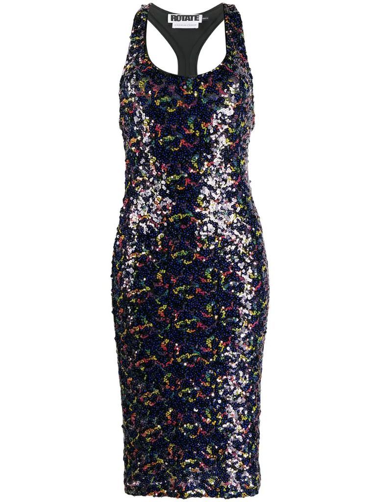 sequin-embroidered fitted dress