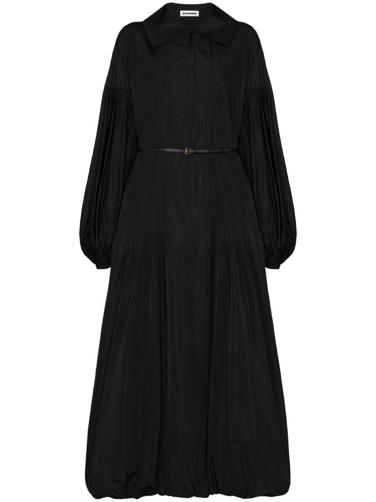 belted puff-sleeve maxi dress
