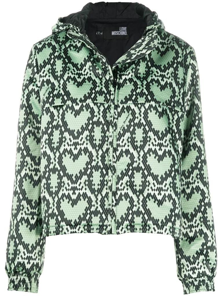 hooded all-over heart print jacket