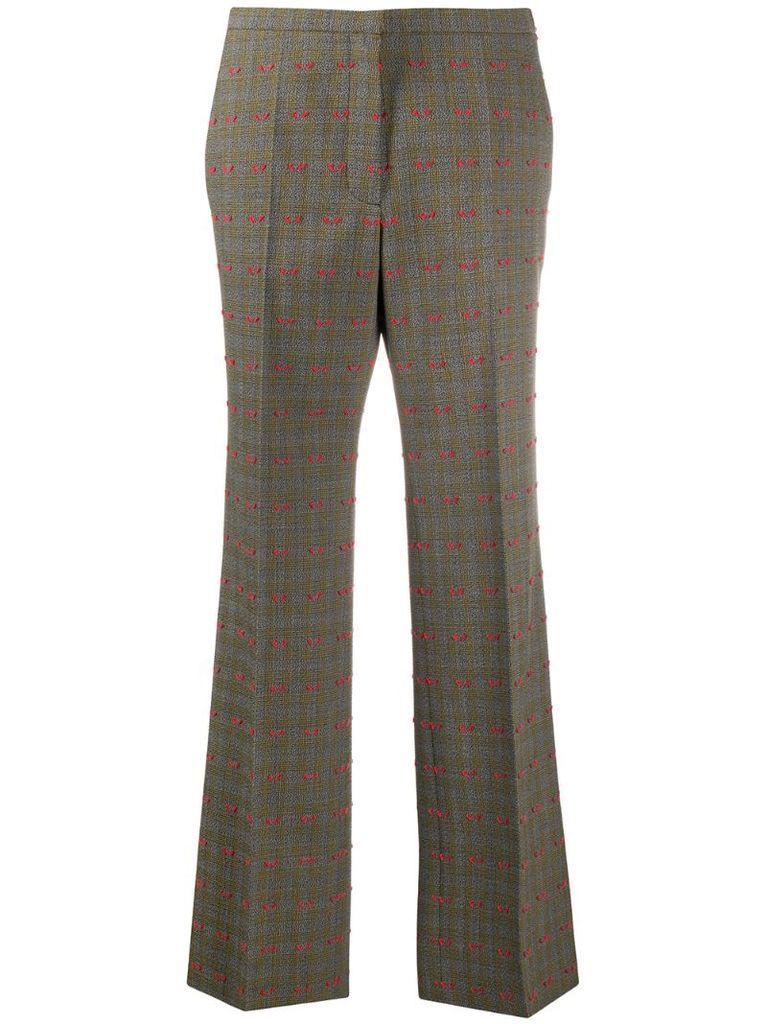 embroidered check trousers