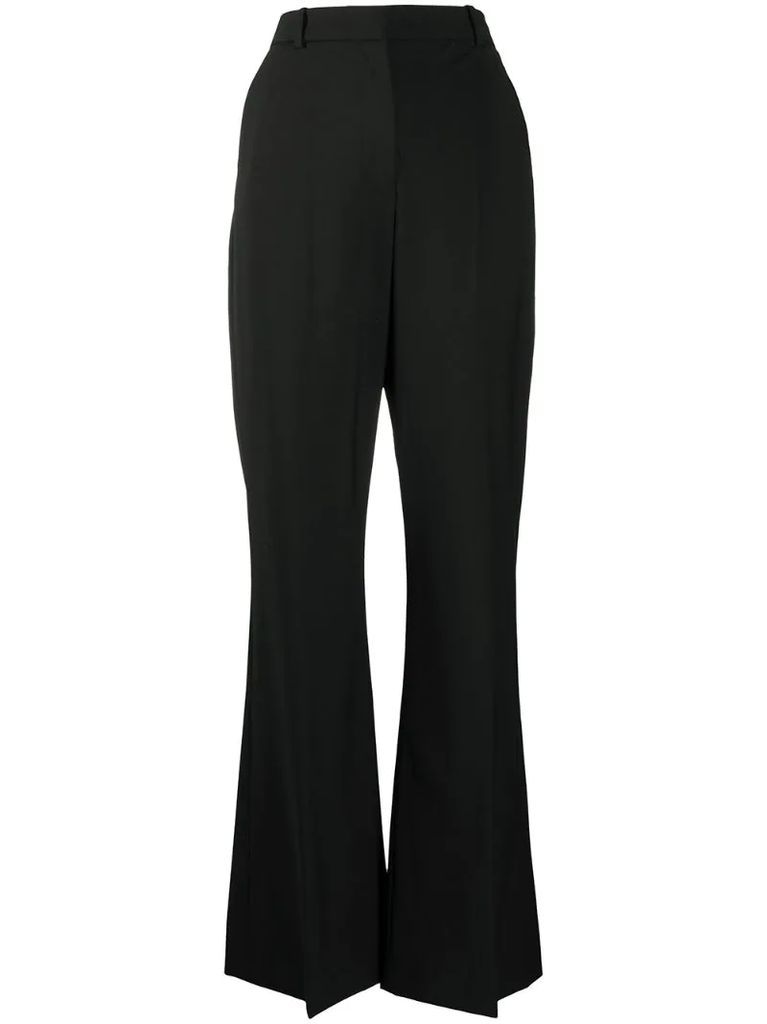 high-waisted flared tailored trousers