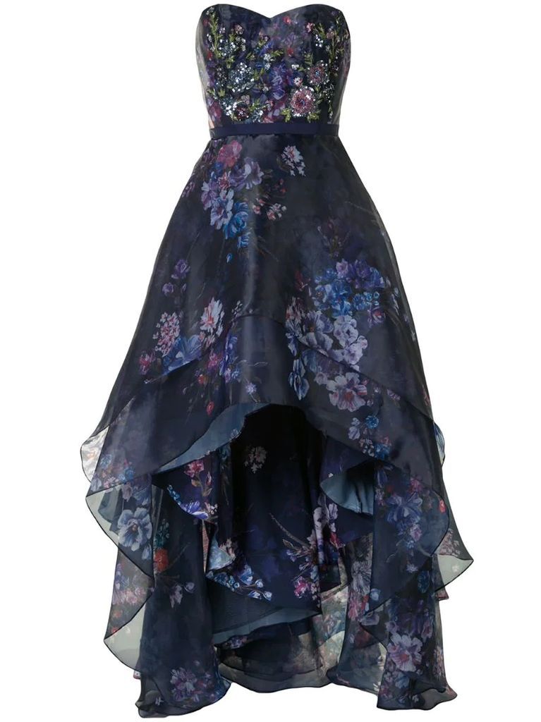 sequin-embellished floral gown