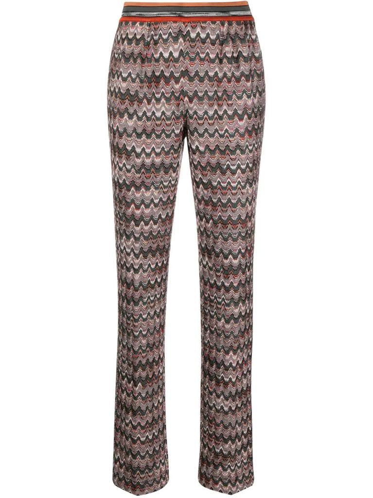 zig-zag knit straight leg trousers