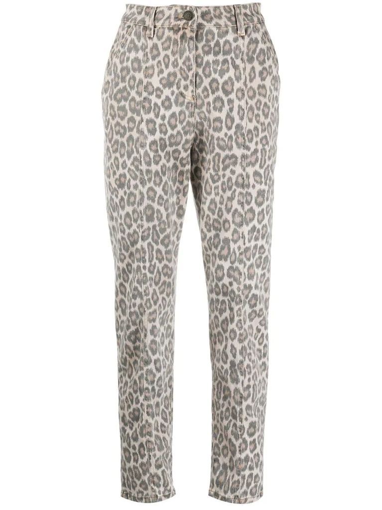 leopard-print slim-fit trousers
