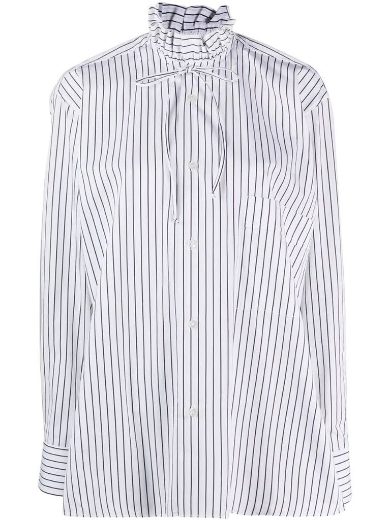 high-neck striped shirt