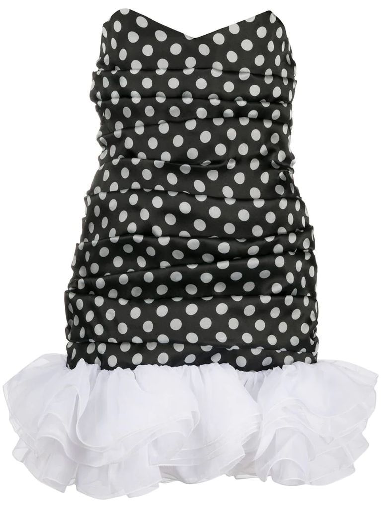 polka-dot strapless mini dress