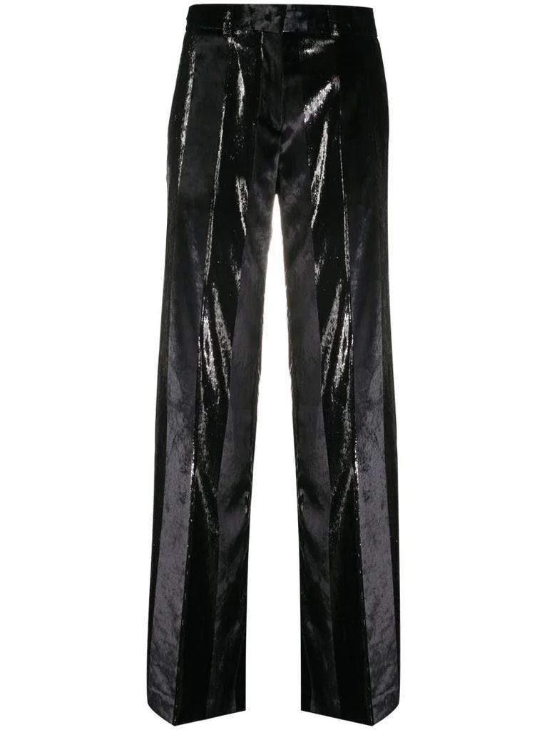 metallic wide leg trousers