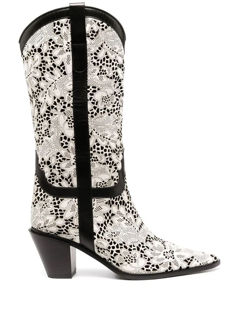 perforated floral boots