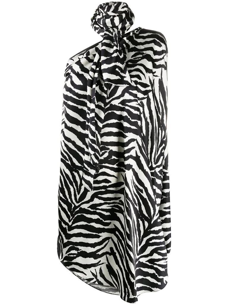 one-shoulder animal print asymmetric dress