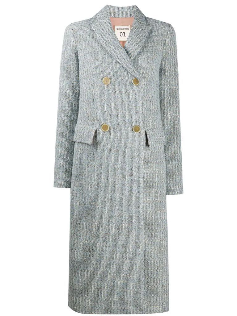double-breasted tweed coat