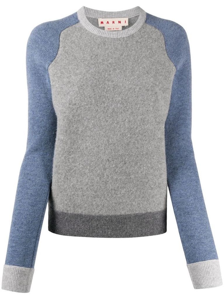 two-tone ribbed crew neck jumper