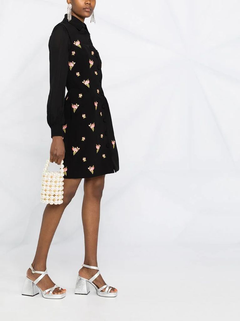layered-look floral-embroidered dress