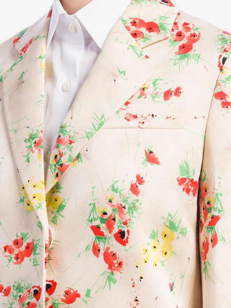 floral-print single-breasted coat