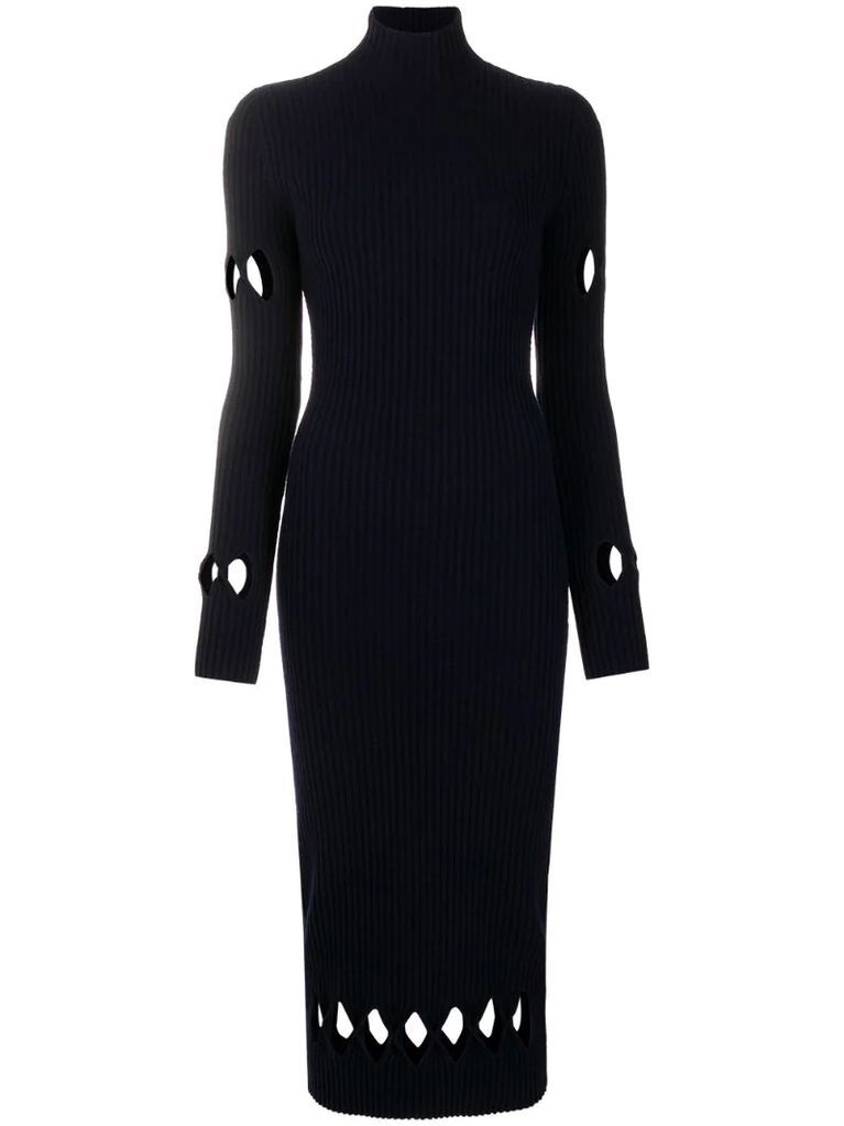 cut-out ribbed mid-length dress