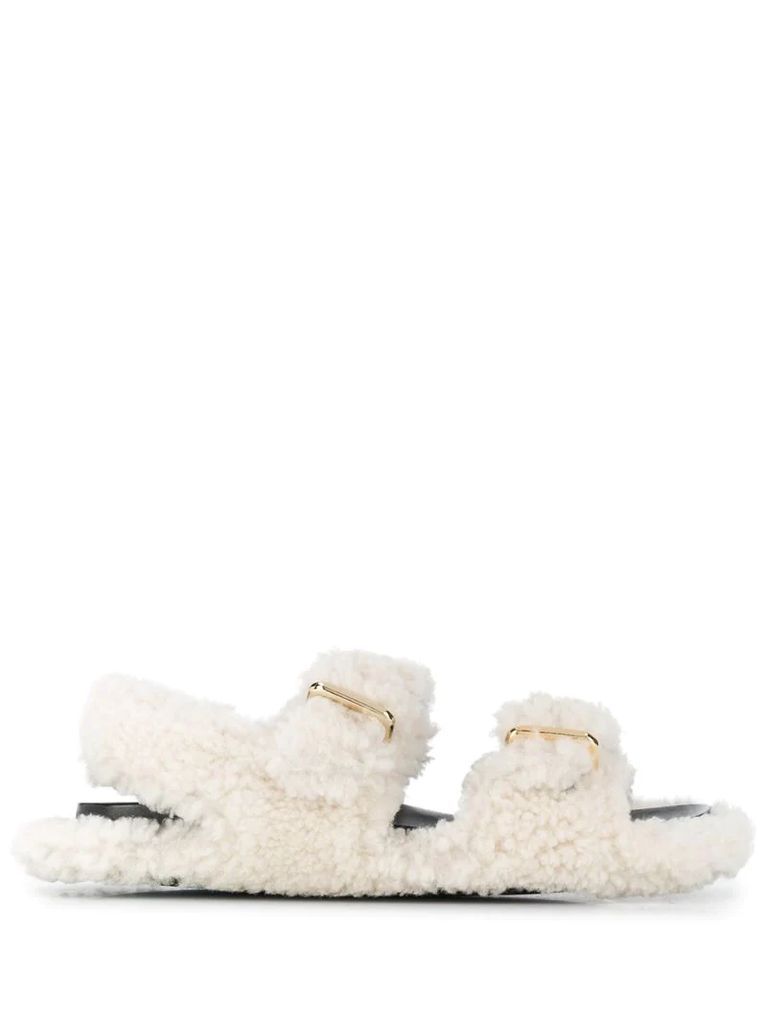 shearling buckled sandals