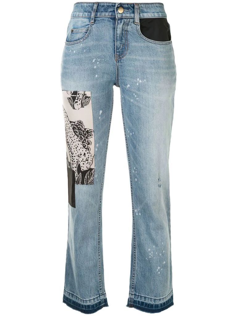 patch-embellished cropped jeans