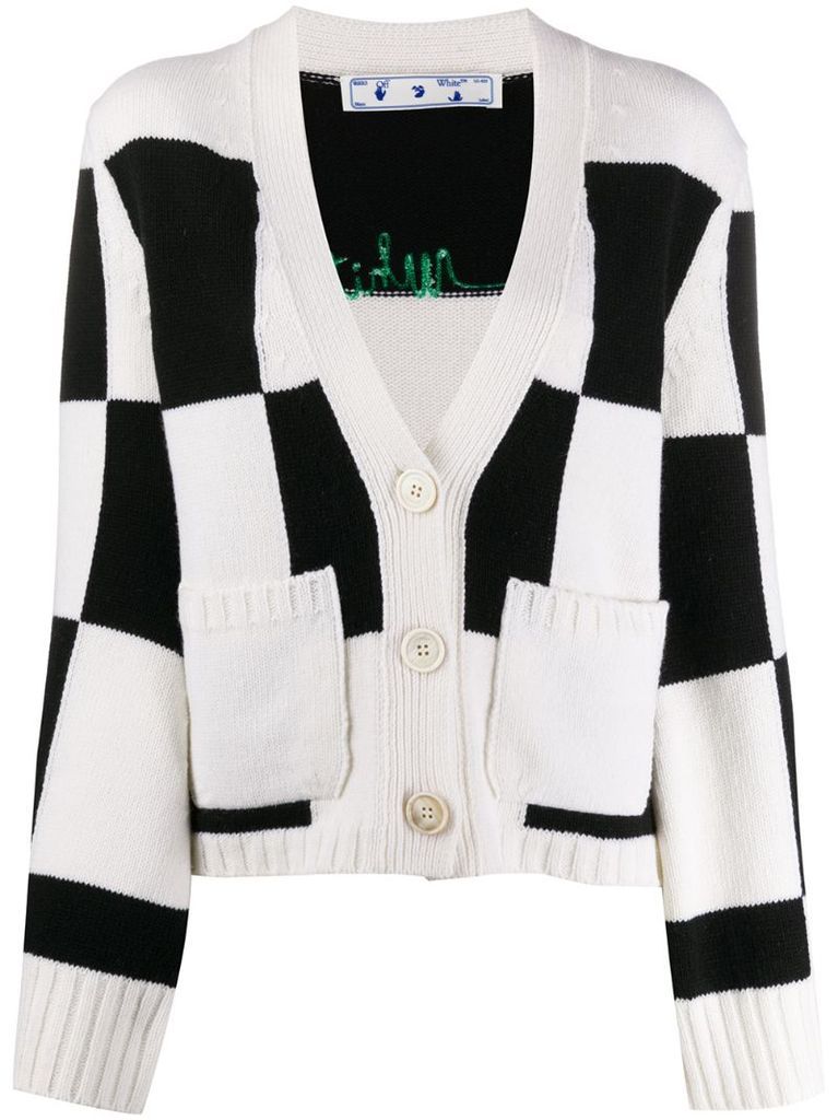 embroidered logo checked cardigan