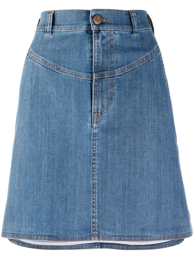 high-low denim skirt