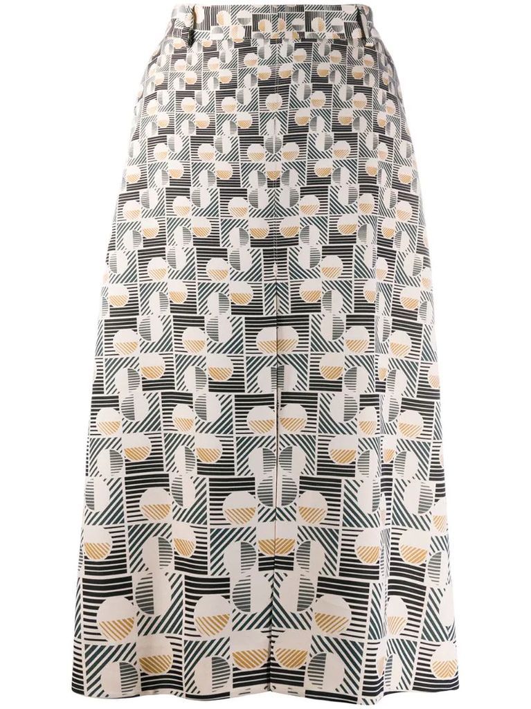 geometric-print midi skirt