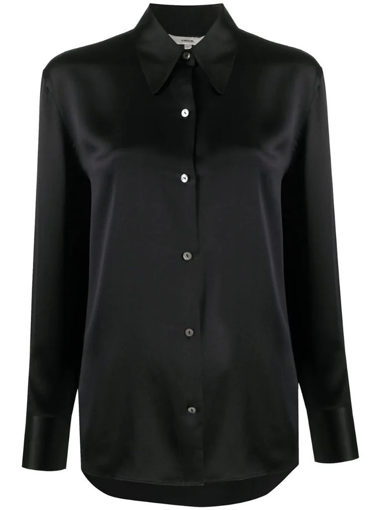 pointed-collar silk blouse