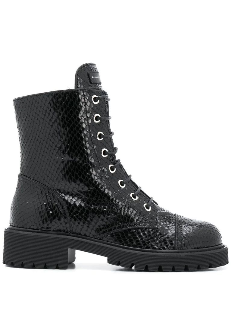 snake-effect combat boots