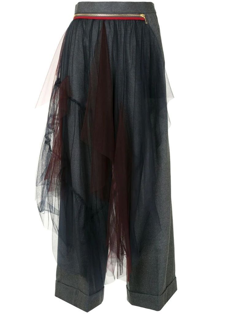 tulle panel wide-leg trousers