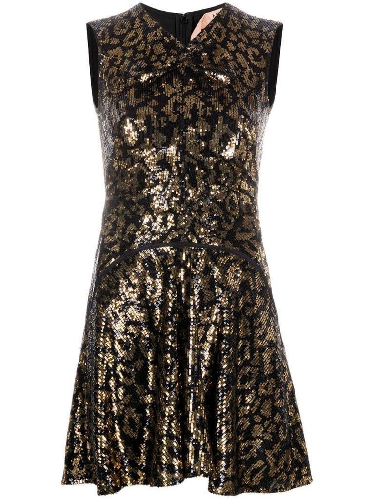 leopard-print flared dress