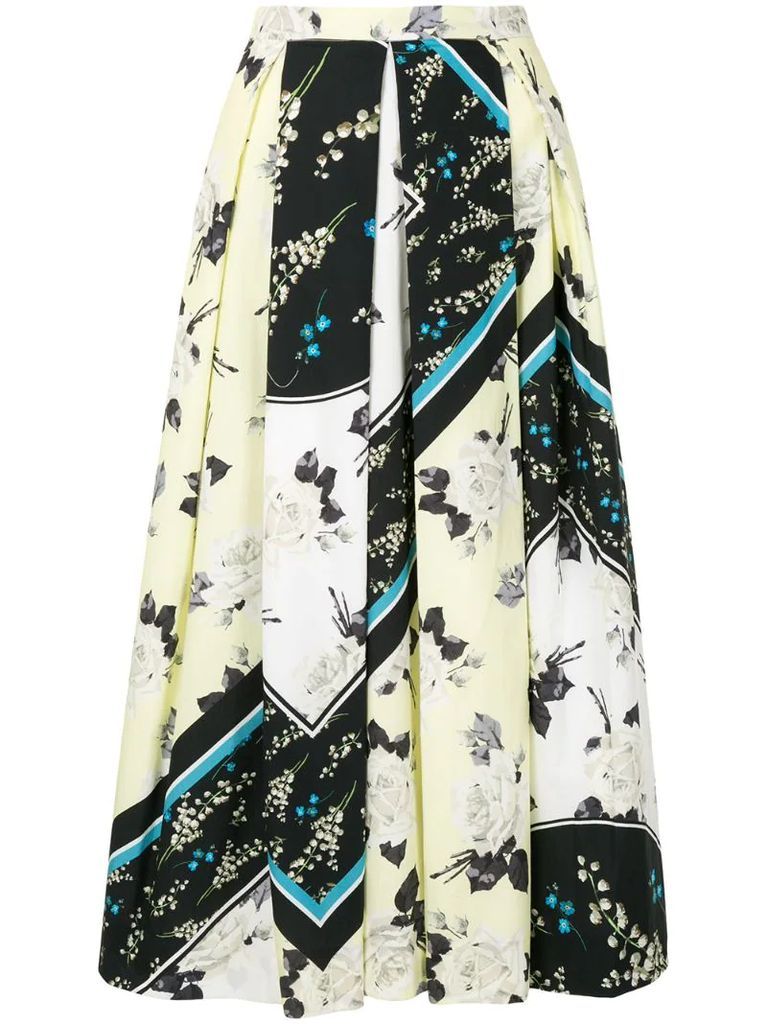 floral-print contrast skirt
