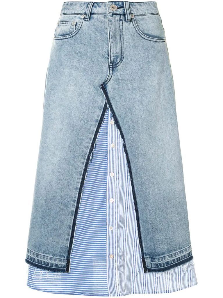 A-line layered denim skirt