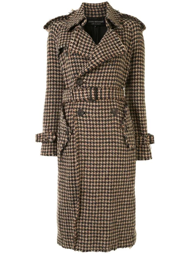 houndstooth frayed trench coat