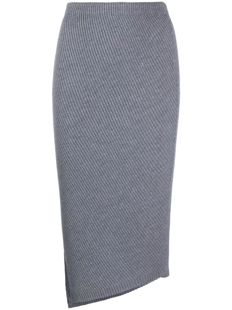 rib knit asymmetric skirt