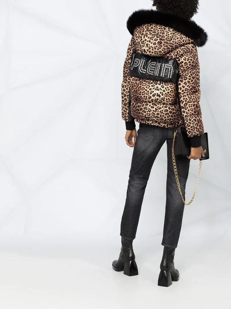 leopard-print puffer jacket