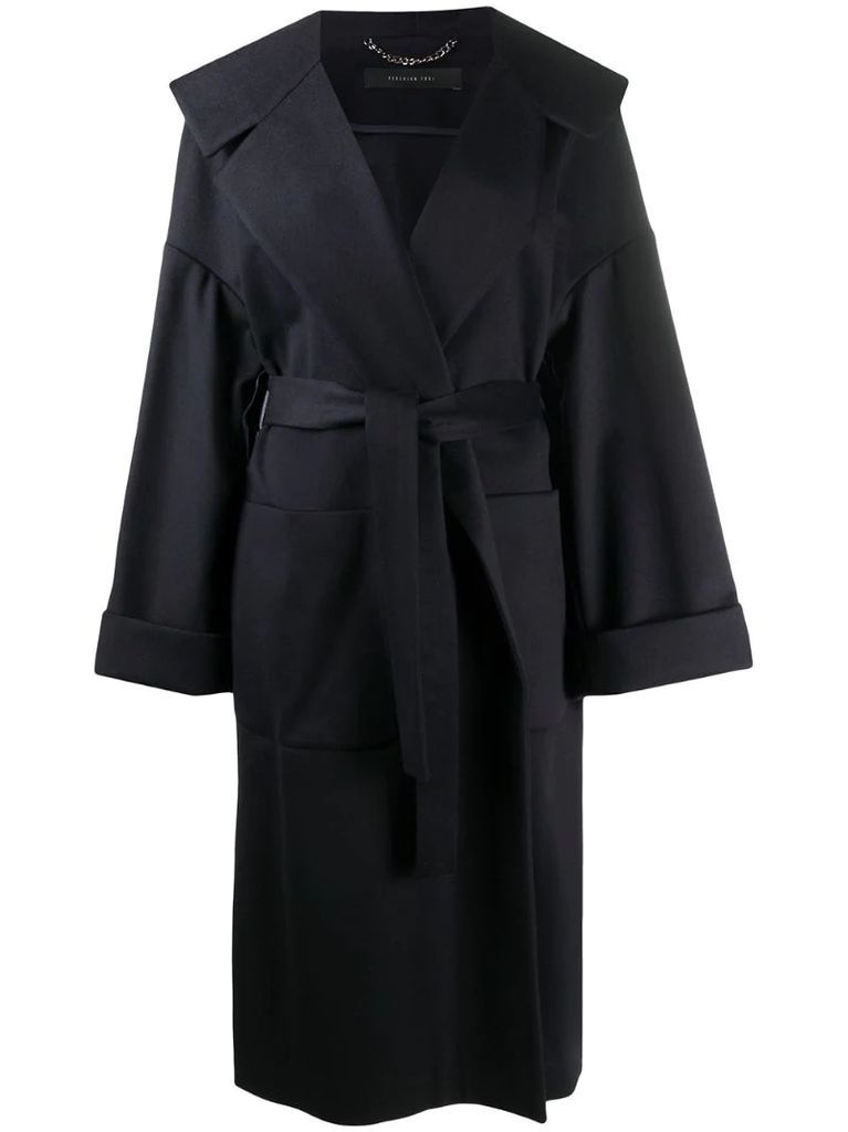 hooded tie-waist coat