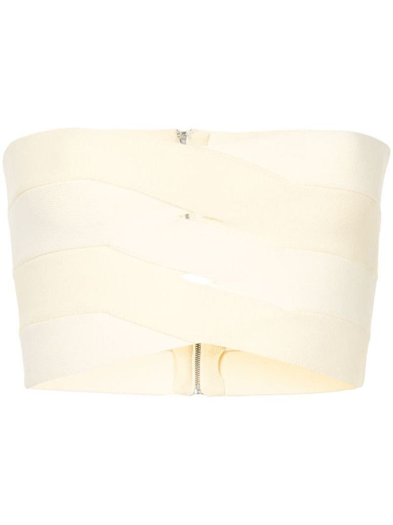 bandage-effect strapless top