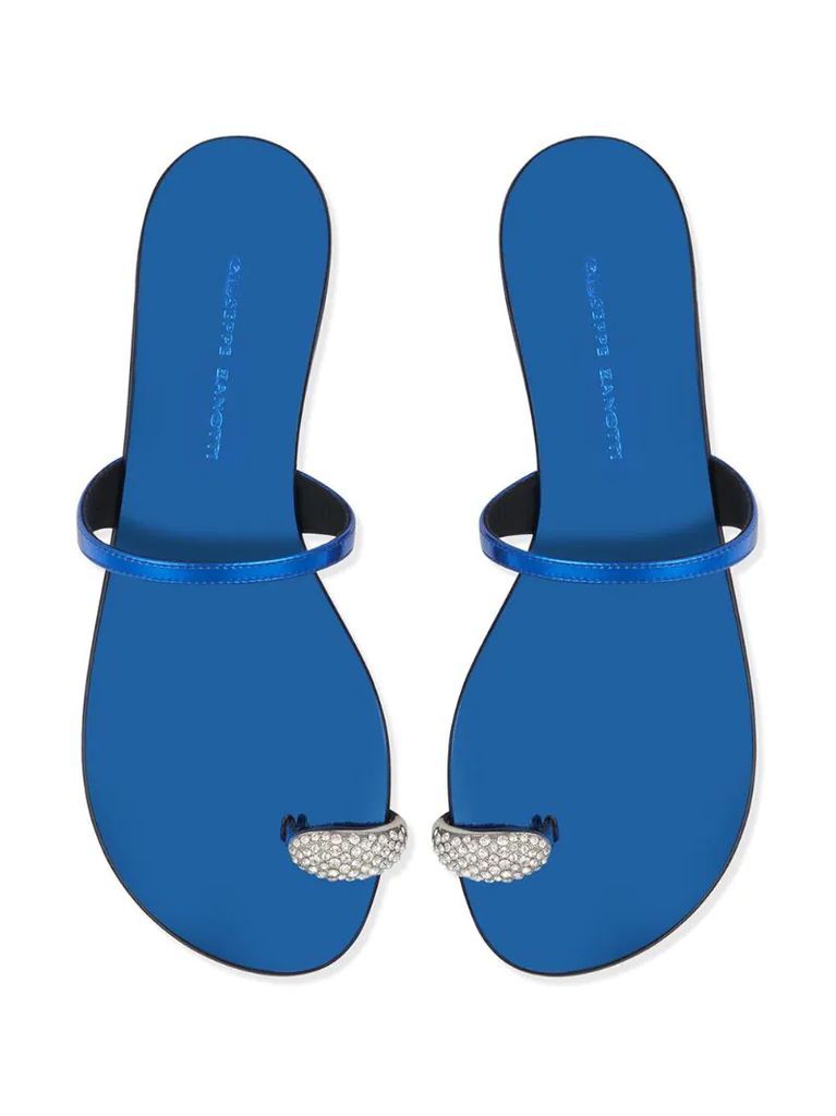 crystal toe strap flat sandals