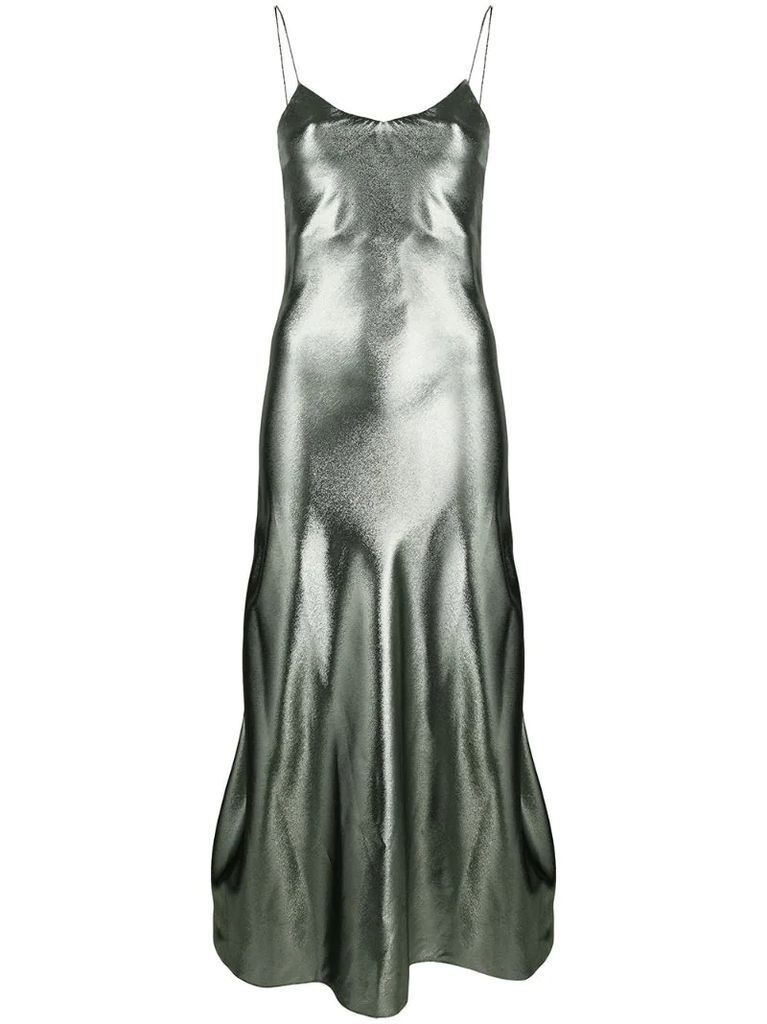 metallic slip midi dress