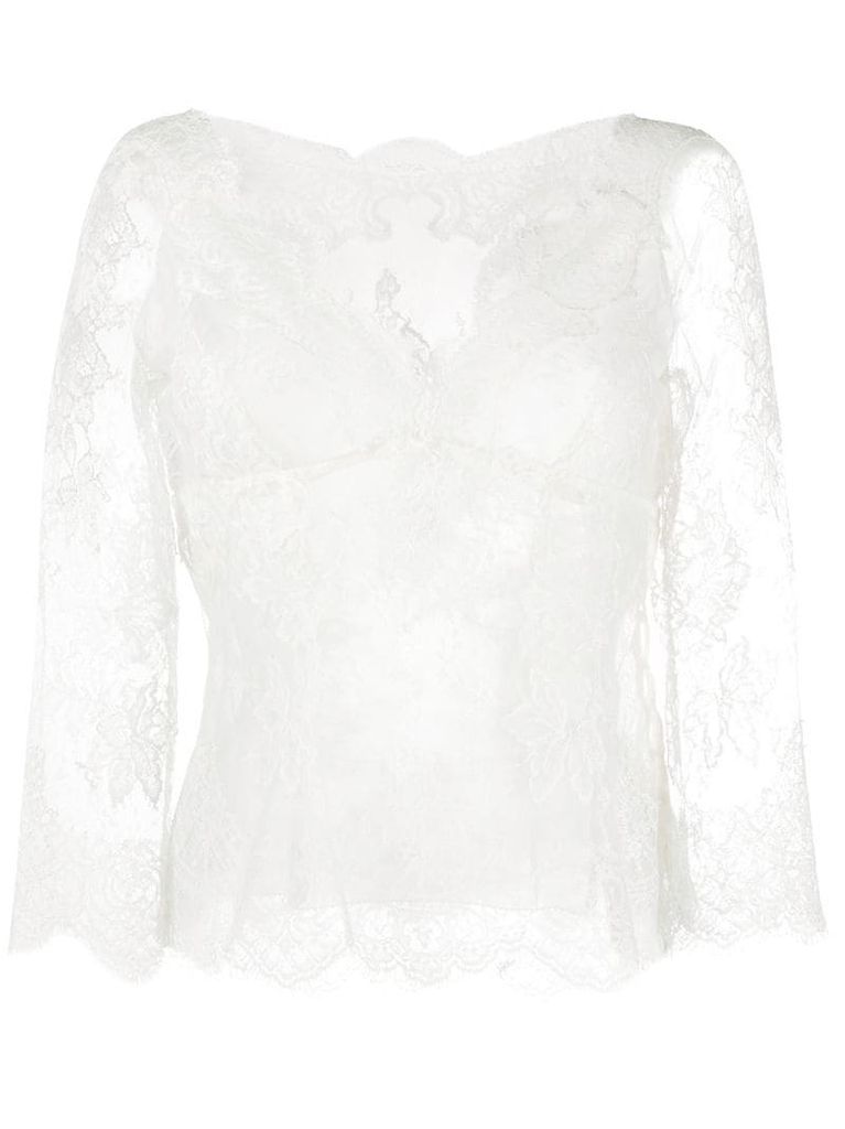 lace panel V-neck top