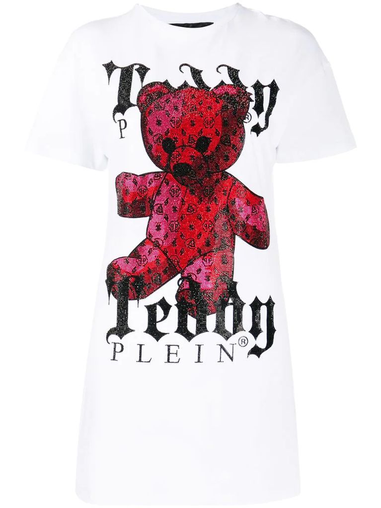 teddy bear-print T-shirt mini dress