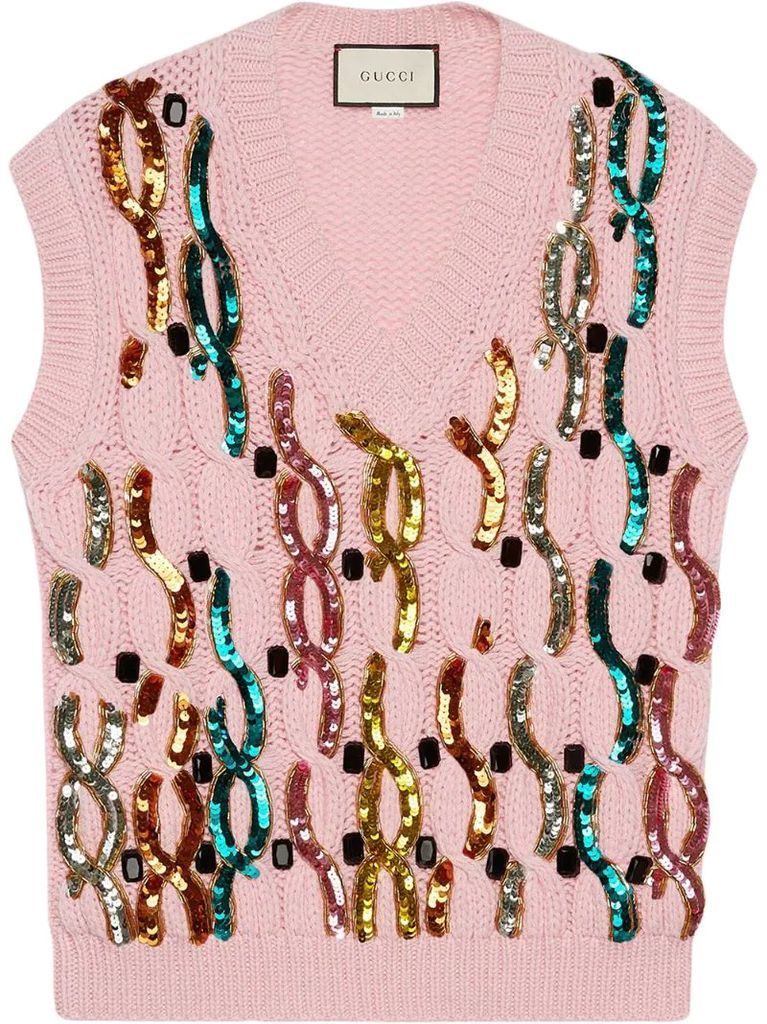 sequin embroidered wool vest