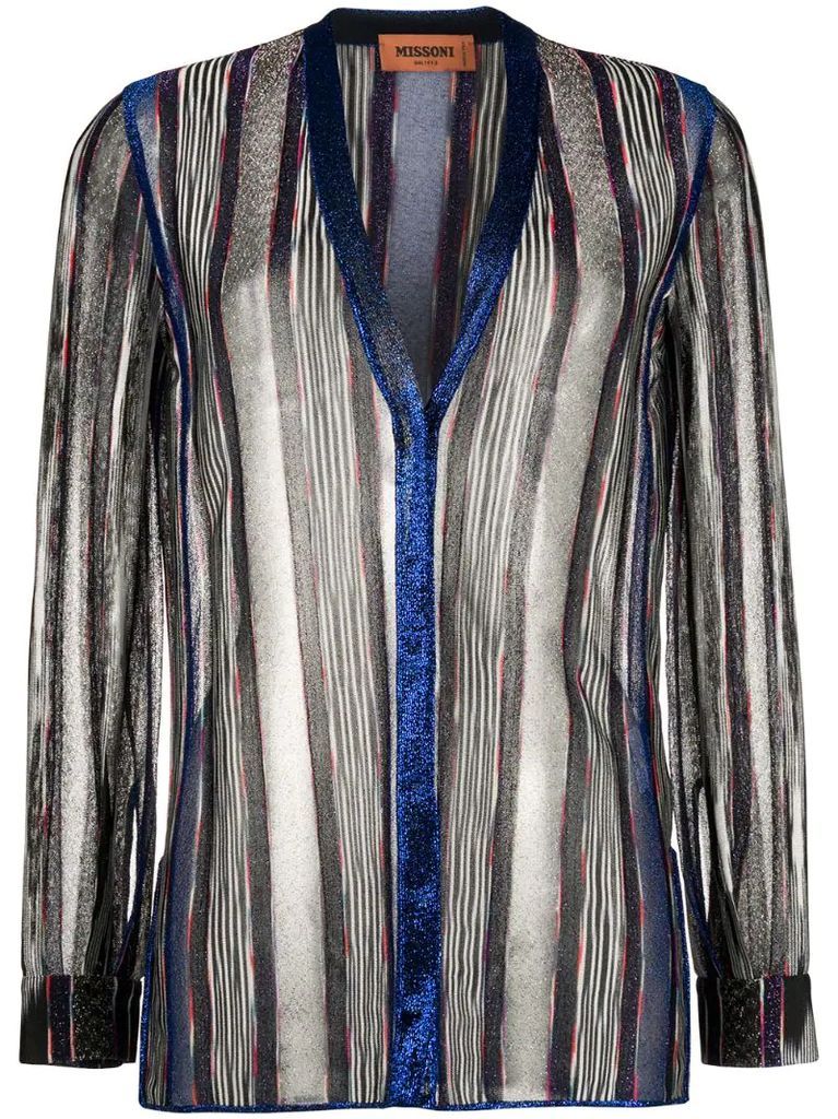 transparent striped button-up cardigan