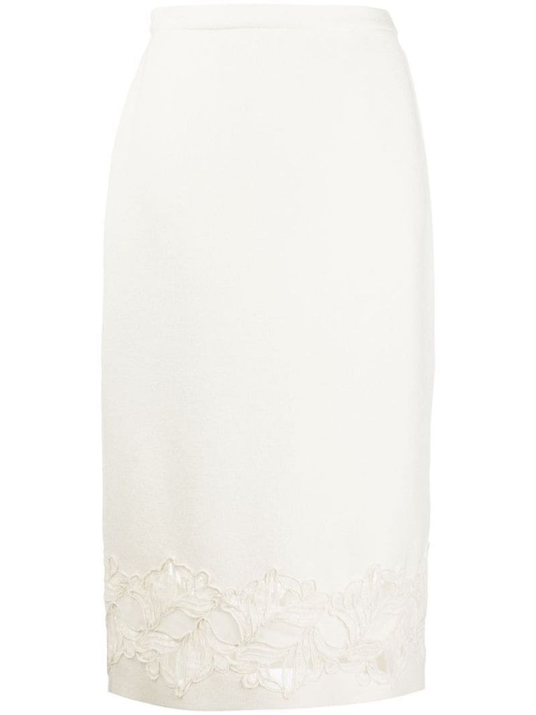 lace-insert pencil skirt