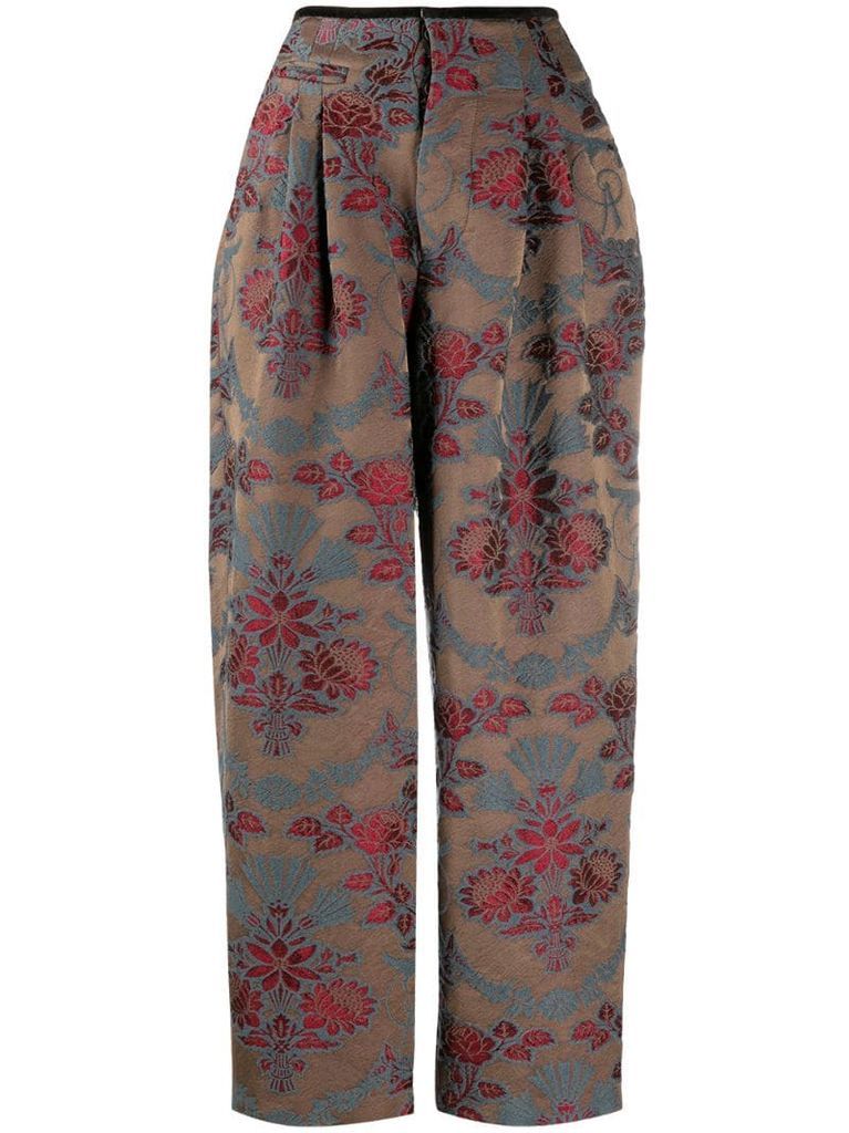 high-waisted floral print tapered trousers