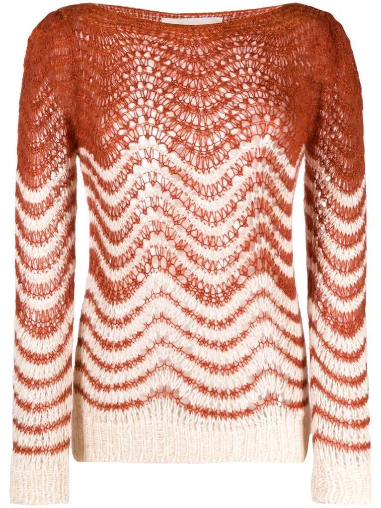 two-tone open-knit jumper