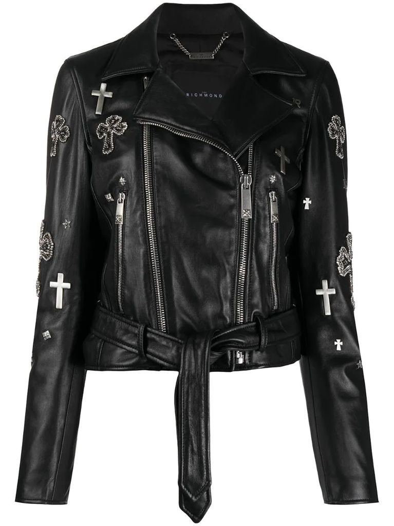 cross details leather jacket