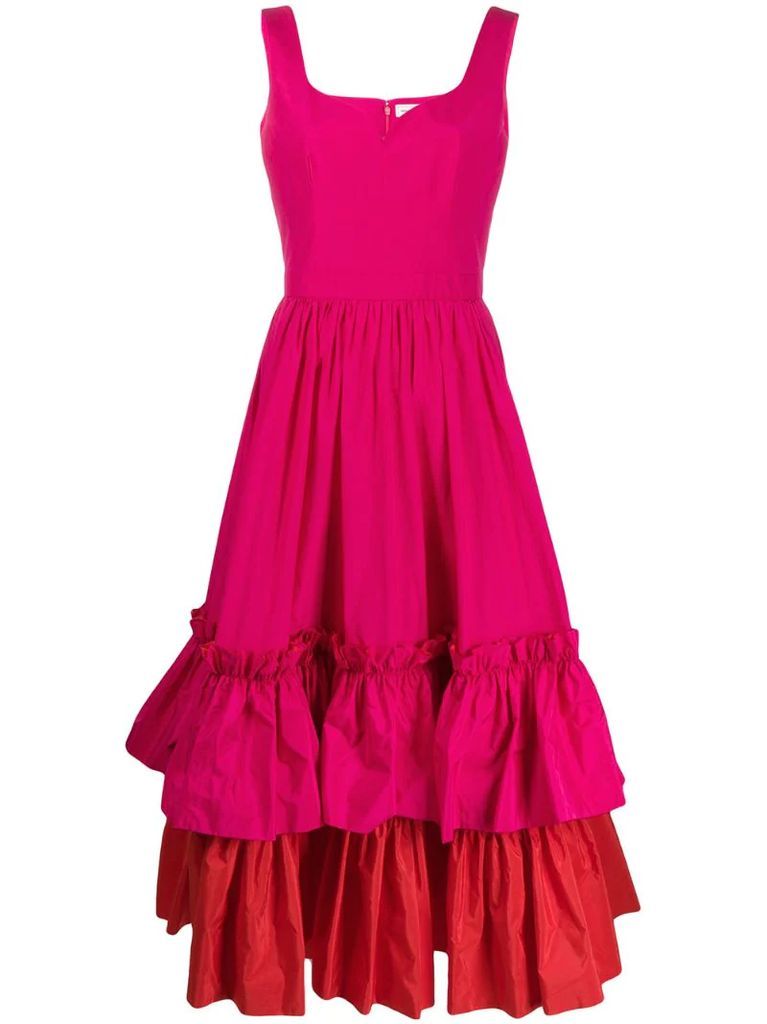 two-tone tiered ruffle dress