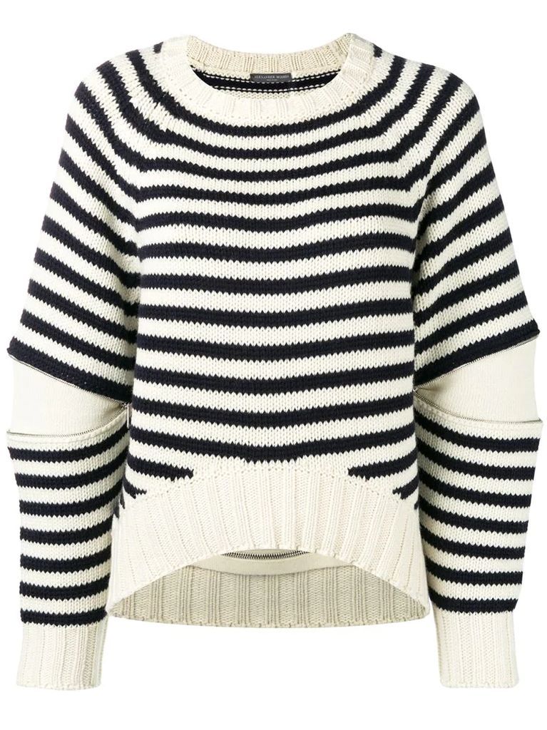 zipped elbows striped jumper
