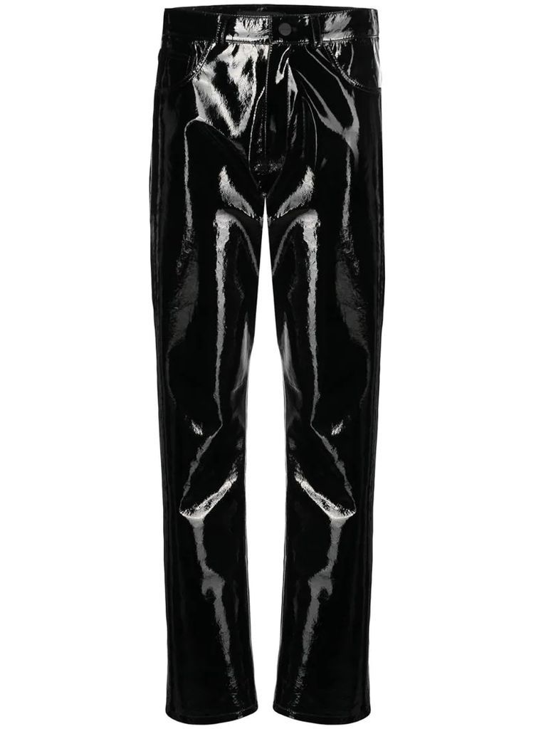 patent leather loose trousers